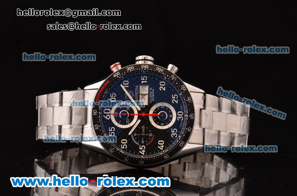 Tag Heuer Carrera Chronograph Swiss Valjoux 7750-SHG Automatic Steel Case with Black Dial and Stainless Steel Strap - Click Image to Close